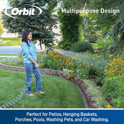 Coil Garden Hose, 25 ft, with 8-Pattern Nozzle, Green - 26380