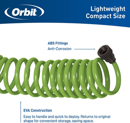 Coil Garden Hose, 25 ft, with 8-Pattern Nozzle, Green - 26380