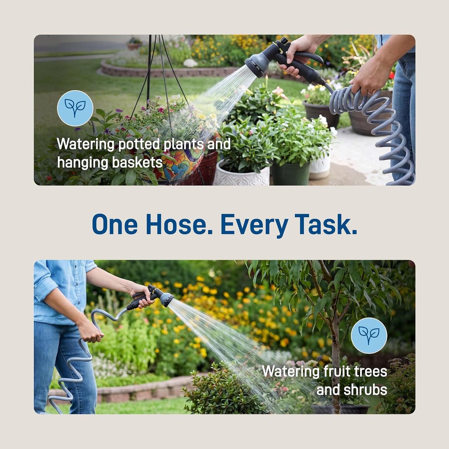 Coil Garden Hose, 25 ft, with 8-Pattern Nozzle, Green - 26380