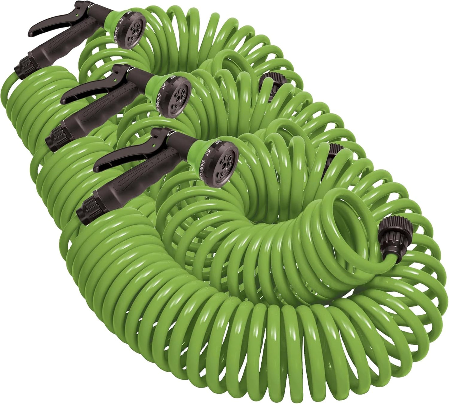 Coil Garden Hose, 25 ft, with 8-Pattern Nozzle, Green - 26380