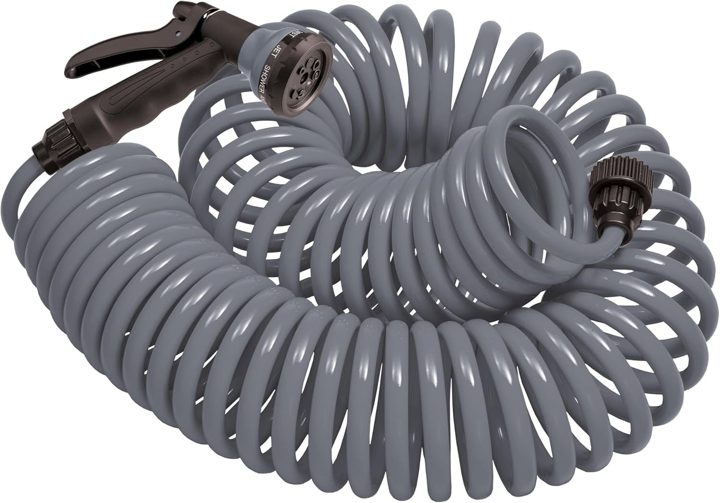 Coil Garden Hose, 25 ft, with 8-Pattern Nozzle, Green - 26380