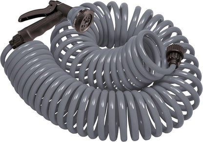 Coil Garden Hose, 25 ft, with 8-Pattern Nozzle, Green - 26380