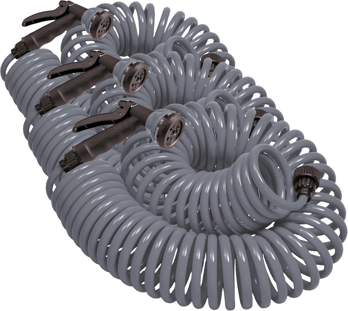 Coil Garden Hose, 25 ft, with 8-Pattern Nozzle, Green - 26380