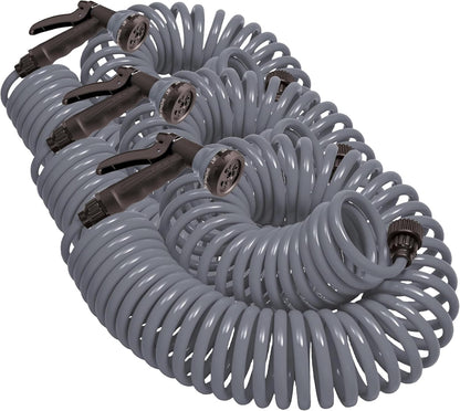 Coil Garden Hose, 25 ft, with 8-Pattern Nozzle, Green - 26380