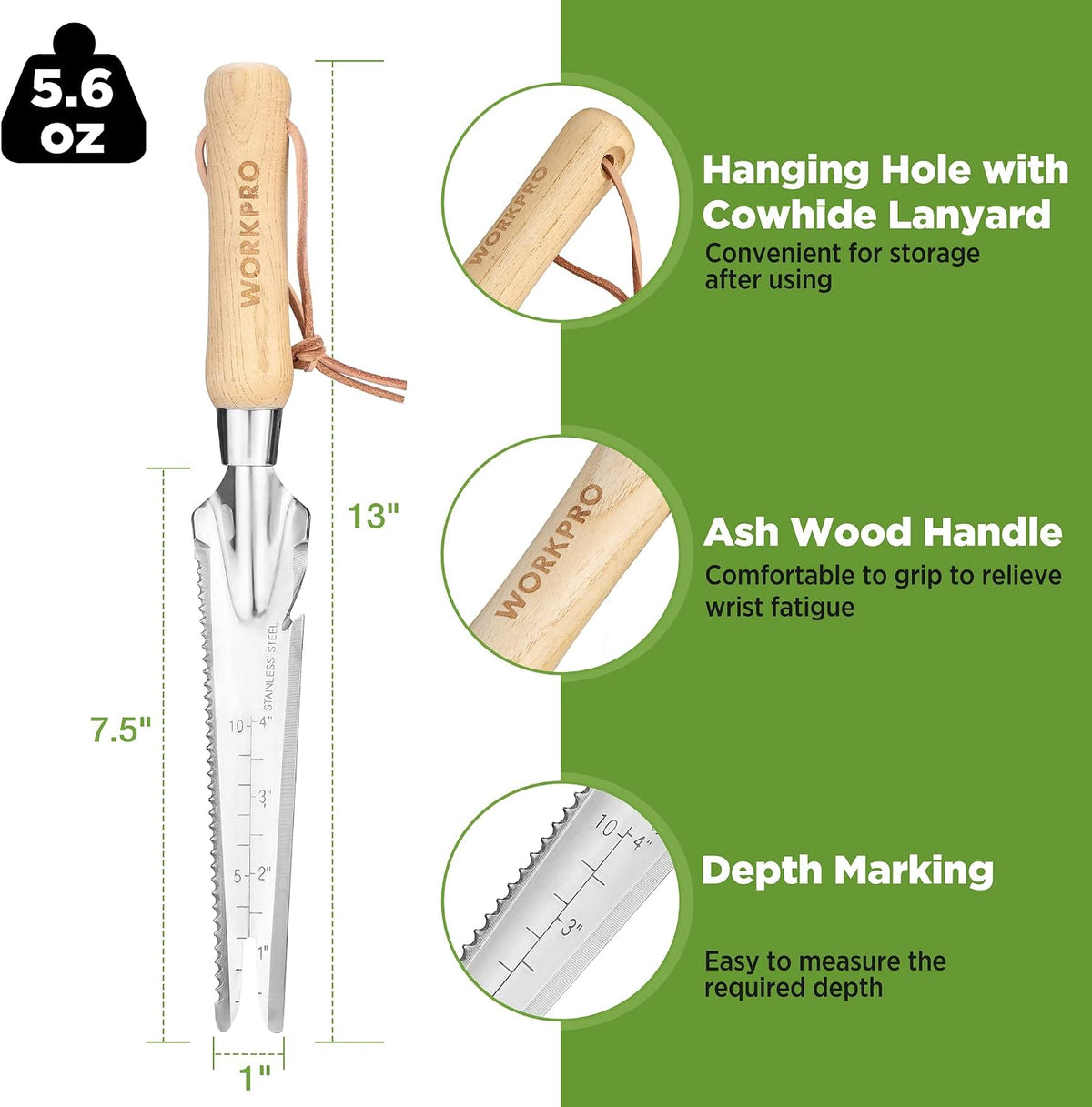 Hand Weeder Puller, 5-in-1 Garden Trowel with Wooden Handle