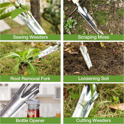 Hand Weeder Puller, 5-in-1 Garden Trowel with Wooden Handle