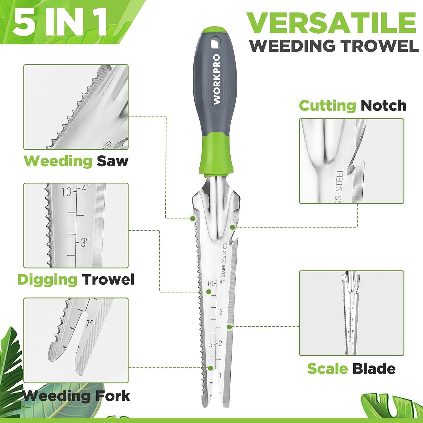 Hand Weeder Puller, 5-in-1 Garden Trowel with Wooden Handle