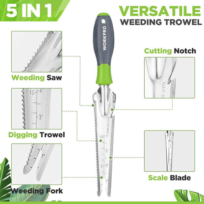 Hand Weeder Puller, 5-in-1 Garden Trowel with Wooden Handle