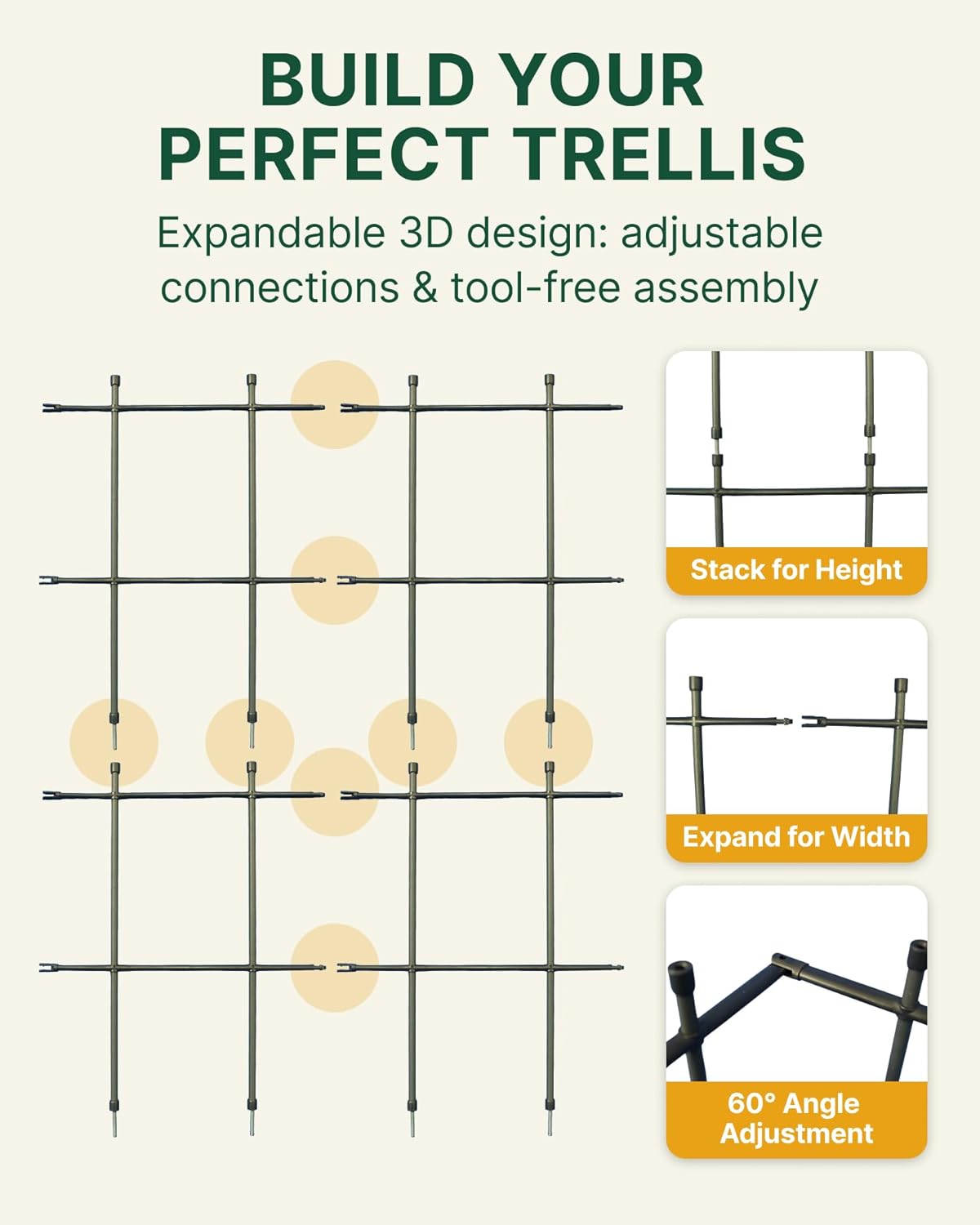 Multi Link Trellis Plant Support Garden Trellis for Climbing Plants Outdoor Plant Supports for Indoor Plants Stackable Fence Tower Modular L or V-Shape for Balconies & Gardens, Gray, 16 Pieces