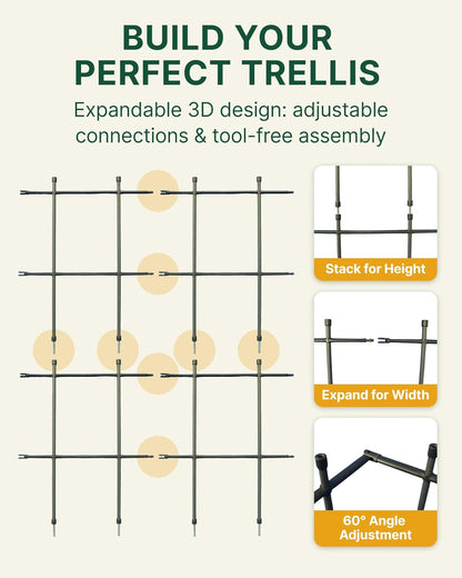 Multi Link Trellis Plant Support Garden Trellis for Climbing Plants Outdoor Plant Supports for Indoor Plants Stackable Fence Tower Modular L or V-Shape for Balconies & Gardens, Gray, 16 Pieces