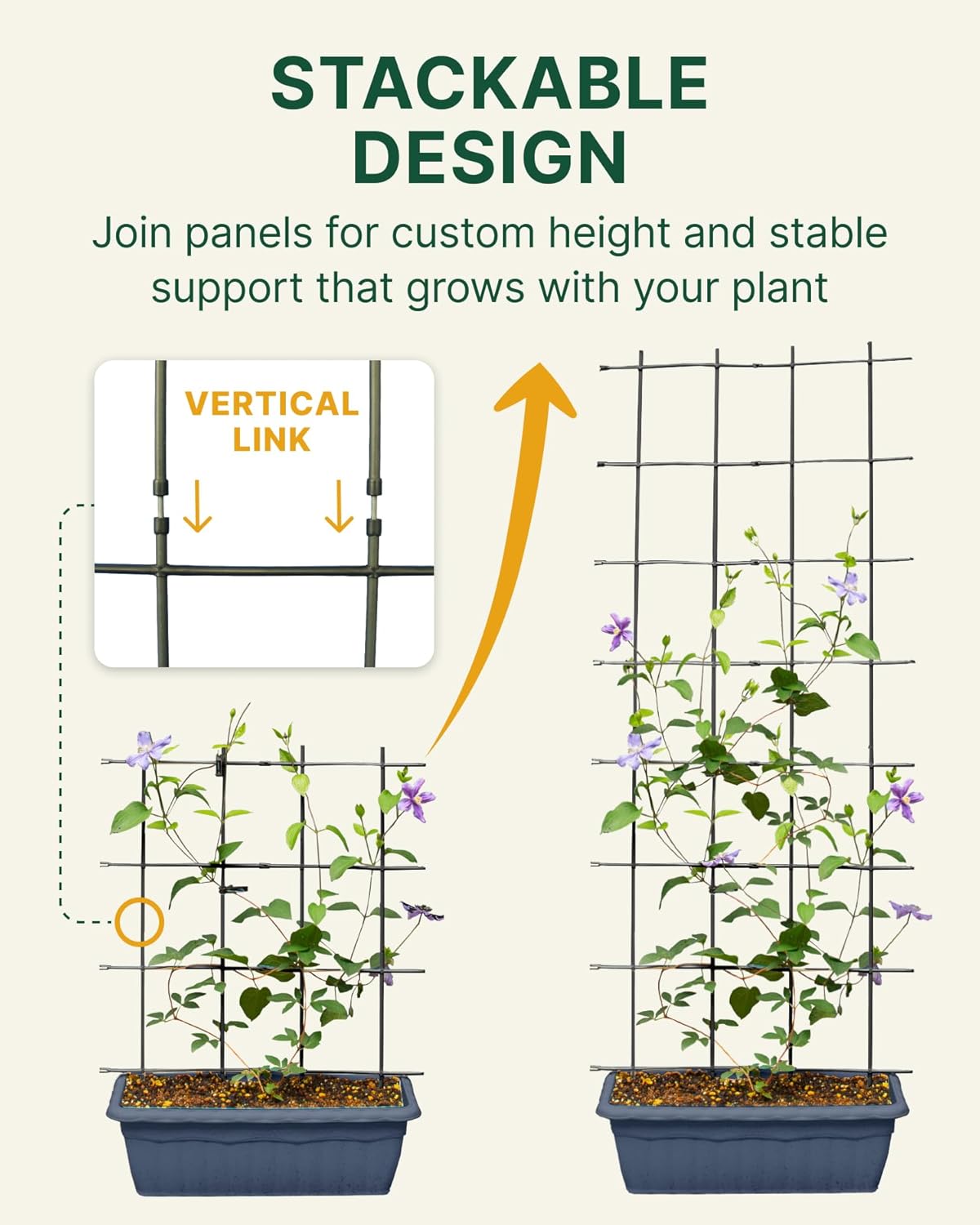 Multi Link Trellis Plant Support Garden Trellis for Climbing Plants Outdoor Plant Supports for Indoor Plants Stackable Fence Tower Modular L or V-Shape for Balconies & Gardens, Gray, 16 Pieces