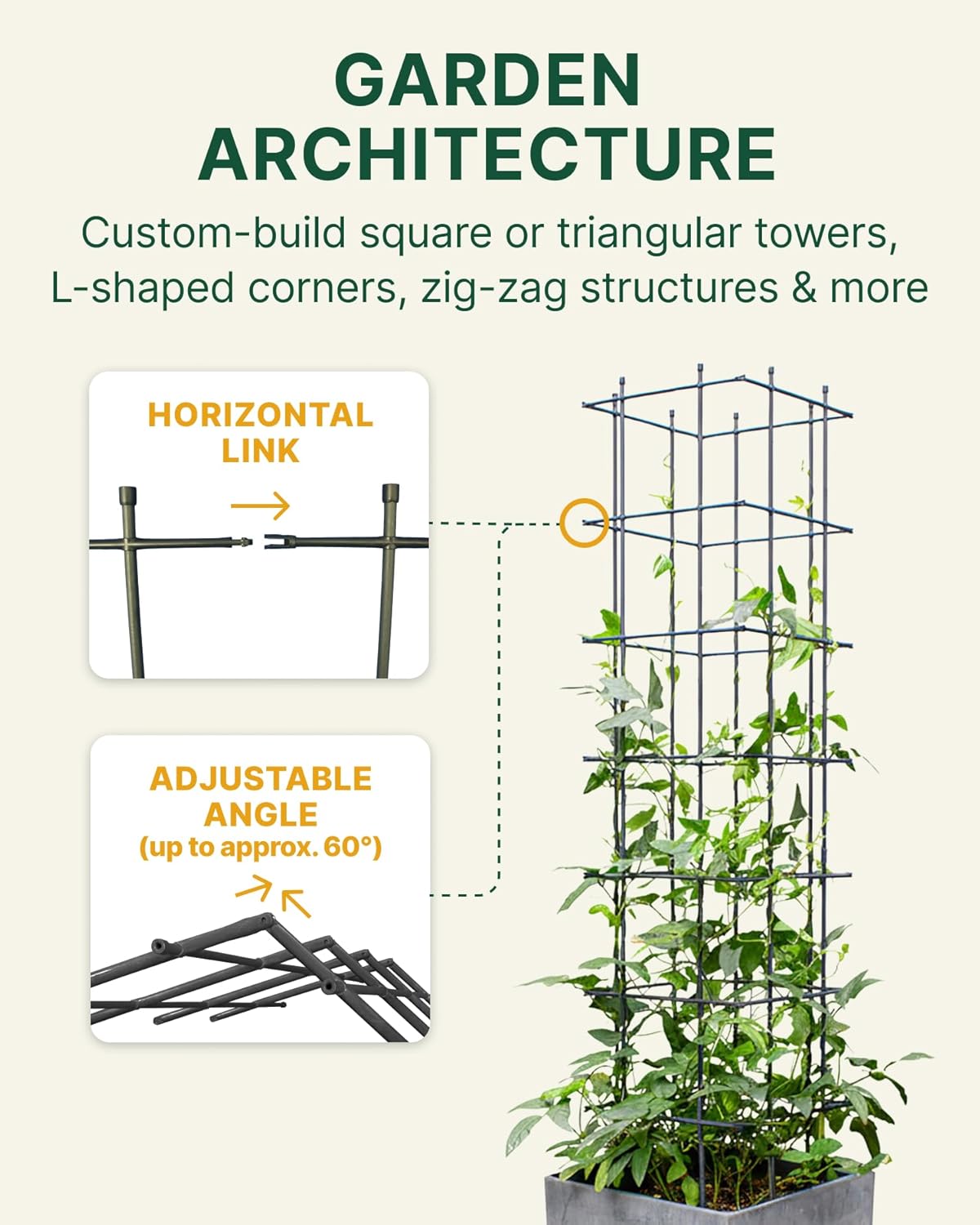 Multi Link Trellis Plant Support Garden Trellis for Climbing Plants Outdoor Plant Supports for Indoor Plants Stackable Fence Tower Modular L or V-Shape for Balconies & Gardens, Gray, 16 Pieces