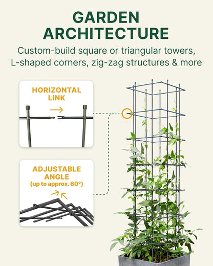 Multi Link Trellis Plant Support Garden Trellis for Climbing Plants Outdoor Plant Supports for Indoor Plants Stackable Fence Tower Modular L or V-Shape for Balconies & Gardens, Gray, 16 Pieces
