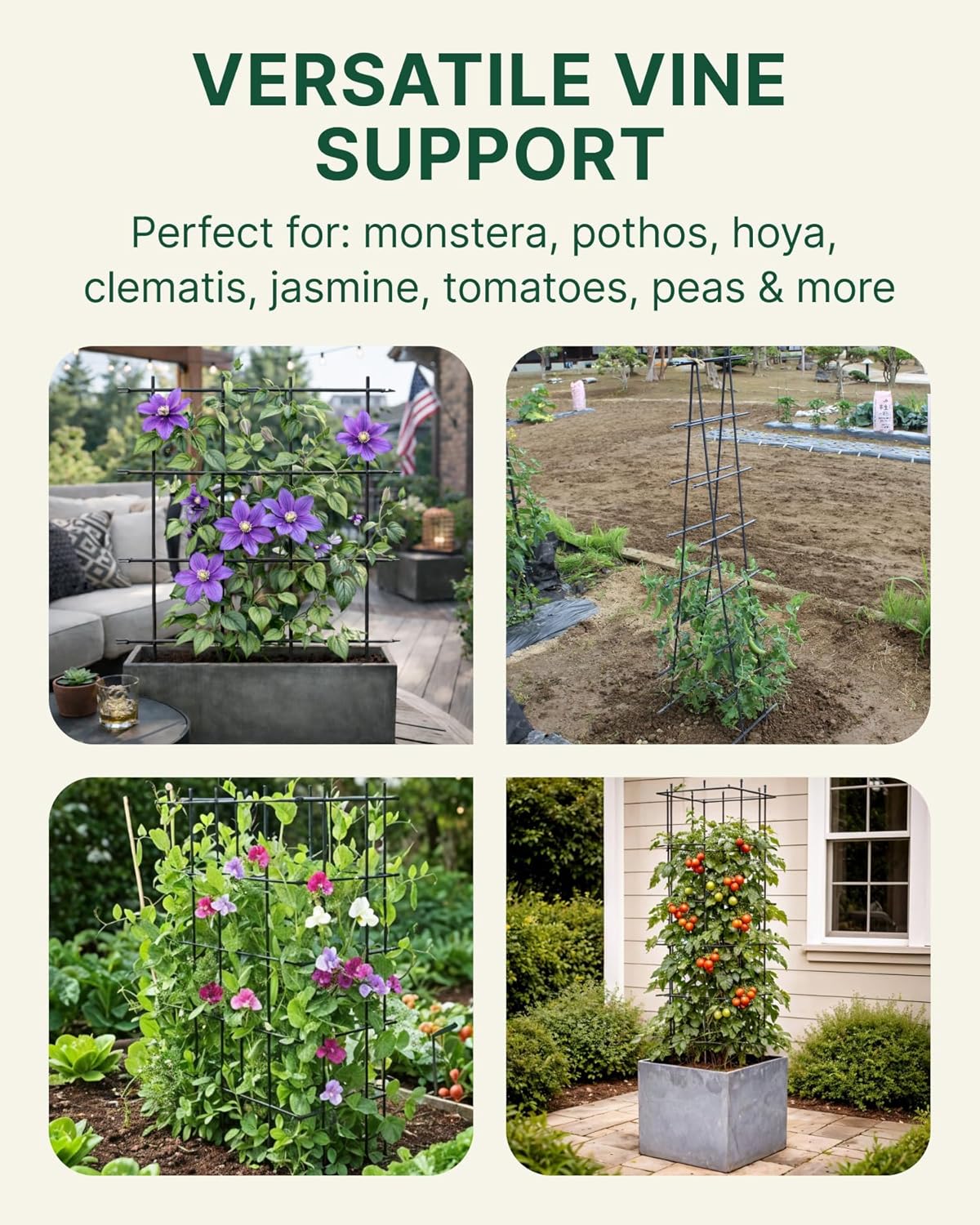 Multi Link Trellis Plant Support Garden Trellis for Climbing Plants Outdoor Plant Supports for Indoor Plants Stackable Fence Tower Modular L or V-Shape for Balconies & Gardens, Gray, 16 Pieces