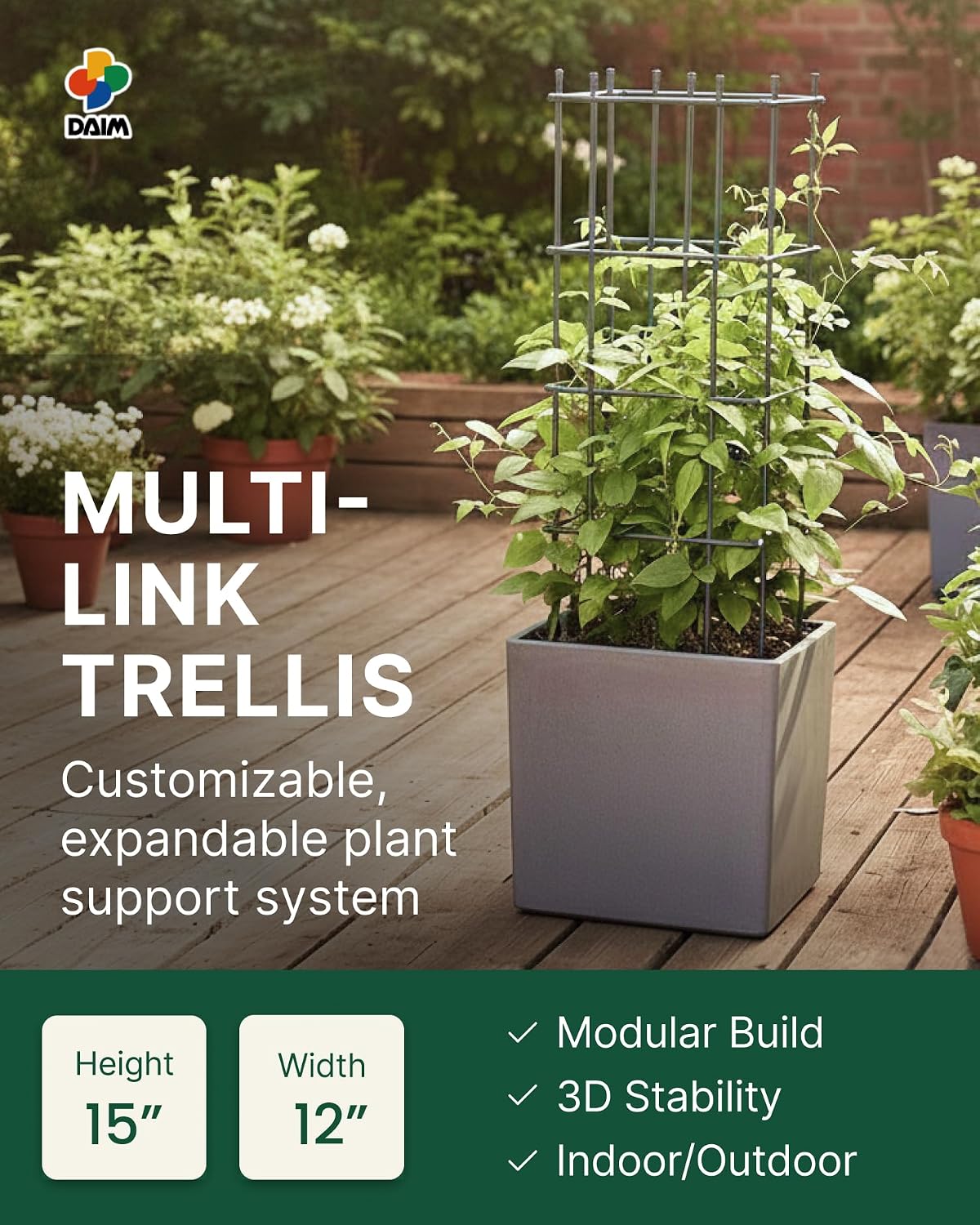 Multi Link Trellis Plant Support Garden Trellis for Climbing Plants Outdoor Plant Supports for Indoor Plants Stackable Fence Tower Modular L or V-Shape for Balconies & Gardens, Gray, 16 Pieces