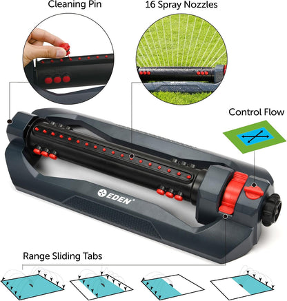 96212 Turbo Oscillating Sprinkler | Covers Up to 4,400 sq. ft., 18 Precision Nozzles, Adjustable Range, Flow Control, Triple Nozzle Width Switches, Turbo Drive Motor, Quick Connect Bundle