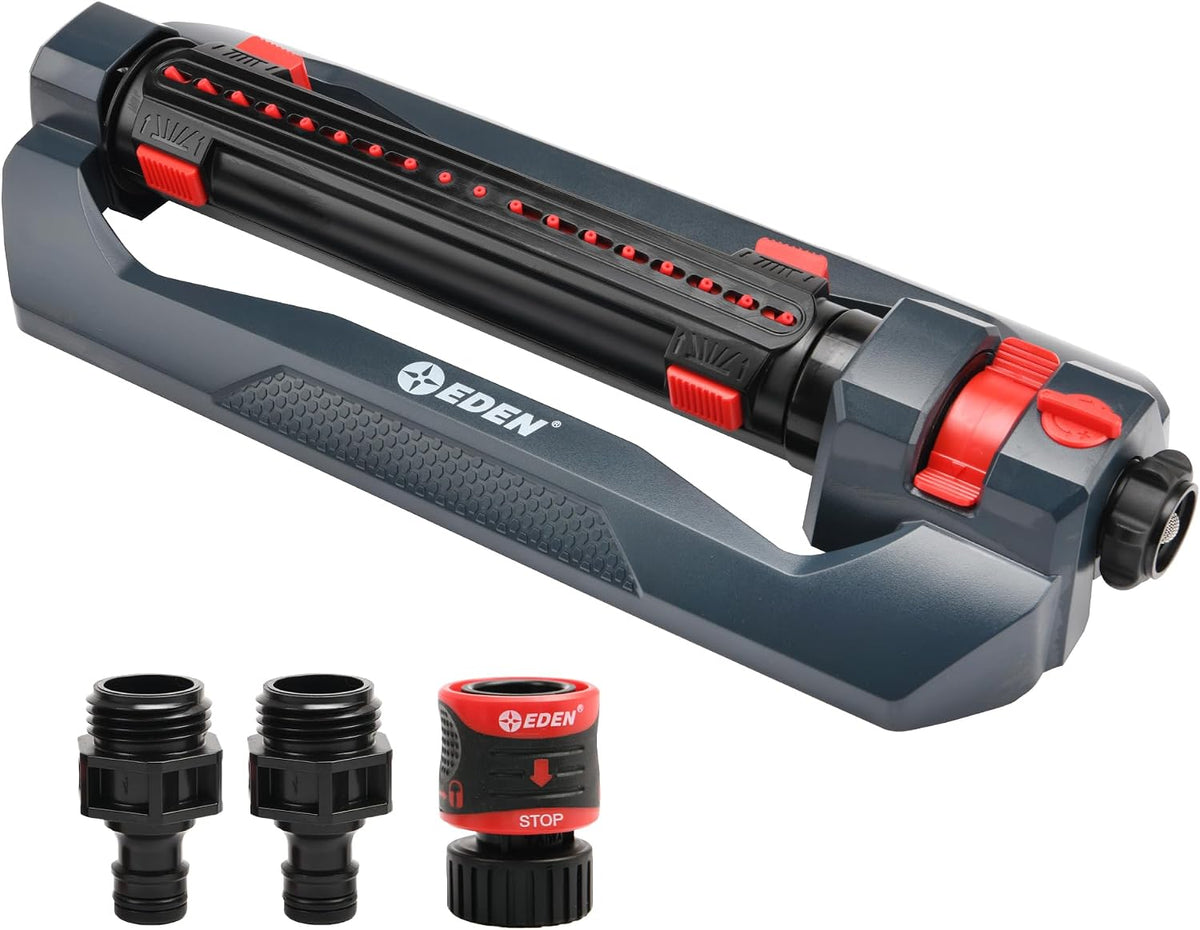 96212 Turbo Oscillating Sprinkler | Covers Up to 4,400 sq. ft., 18 Precision Nozzles, Adjustable Range, Flow Control, Triple Nozzle Width Switches, Turbo Drive Motor, Quick Connect Bundle