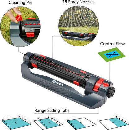 96212 Turbo Oscillating Sprinkler | Covers Up to 4,400 sq. ft., 18 Precision Nozzles, Adjustable Range, Flow Control, Triple Nozzle Width Switches, Turbo Drive Motor, Quick Connect Bundle