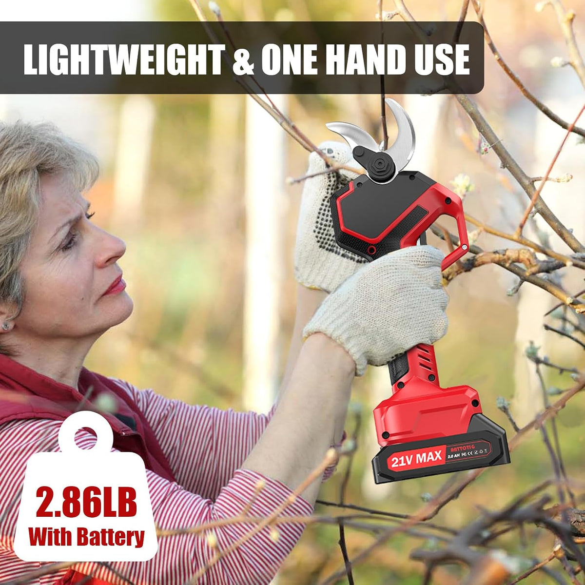 Electric Pruning Shears, 2.75'' Cut, 2 Batteries & Spare Blades