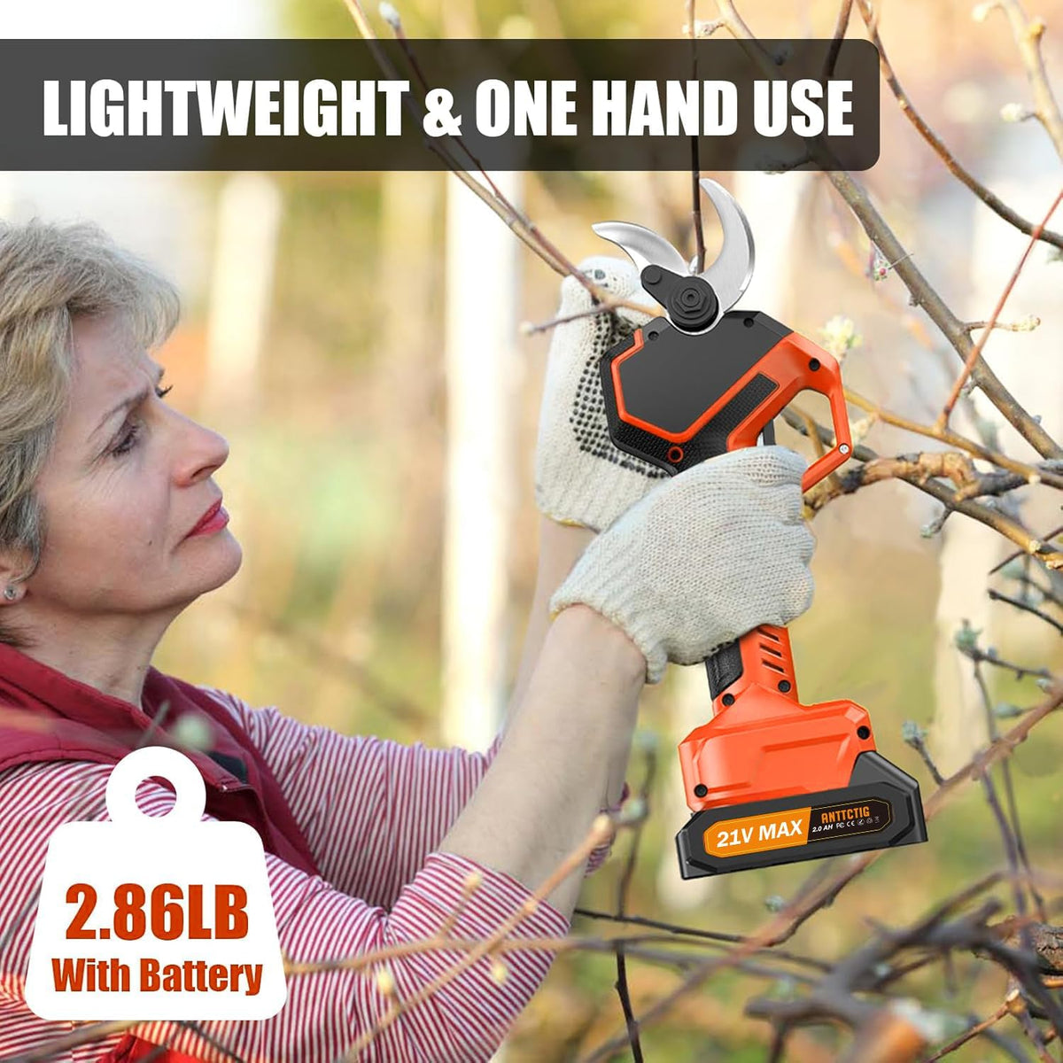 Electric Pruning Shears, 2.75'' Cut, 2 Batteries & Spare Blades