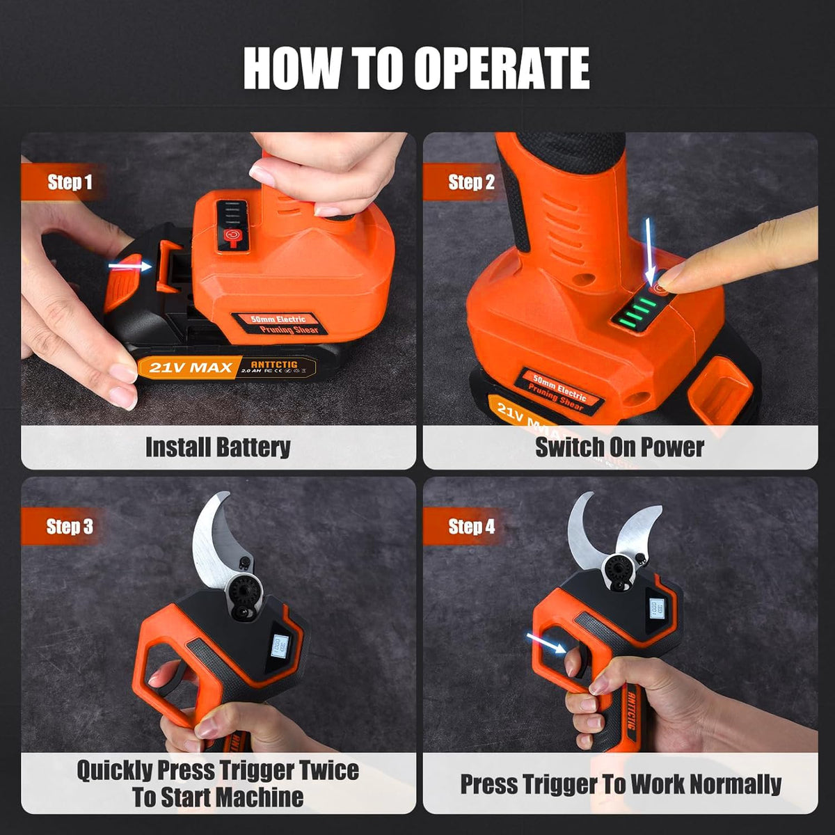 Electric Pruning Shears, 2.75'' Cut, 2 Batteries & Spare Blades