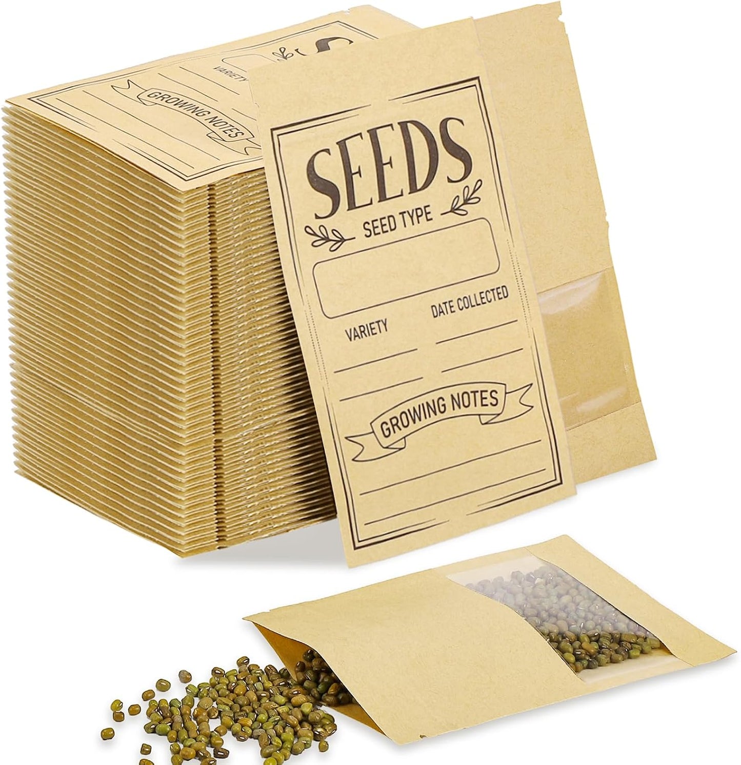 120 Pcs Seed Envelopes 3.54 x 5.5 In Resealable Window Packets Organizer