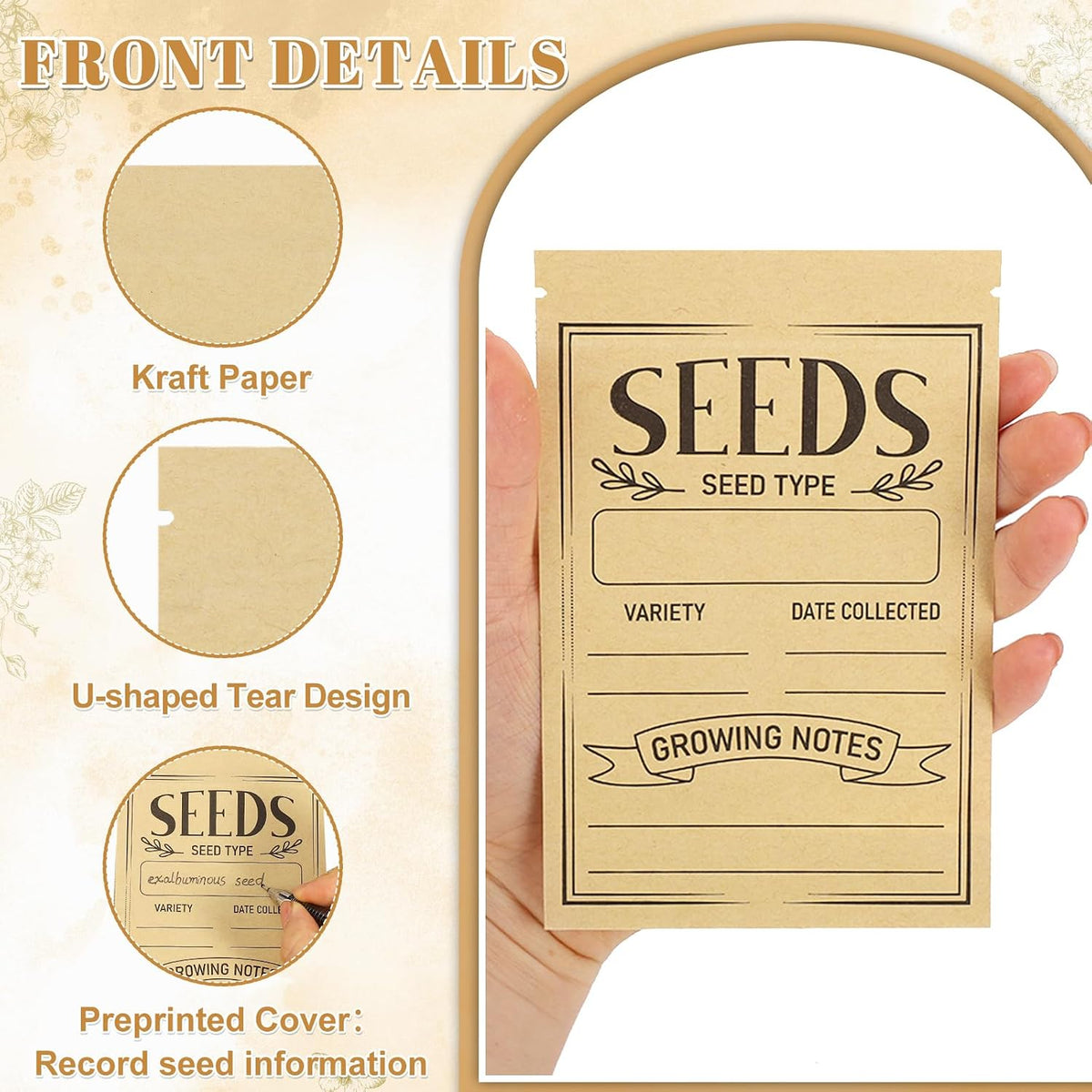 120 Pcs Seed Envelopes 3.54 x 5.5 In Resealable Window Packets Organizer