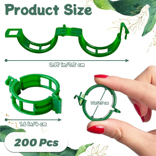 200 PCS Plant Support Clips Reusable Garden Clips, Secured Plastic Plant Clips, Tomato Support Clips for String Trellis for Climbing, Plants Flowers Stem Vine Fixing Clips (200, GREEN)