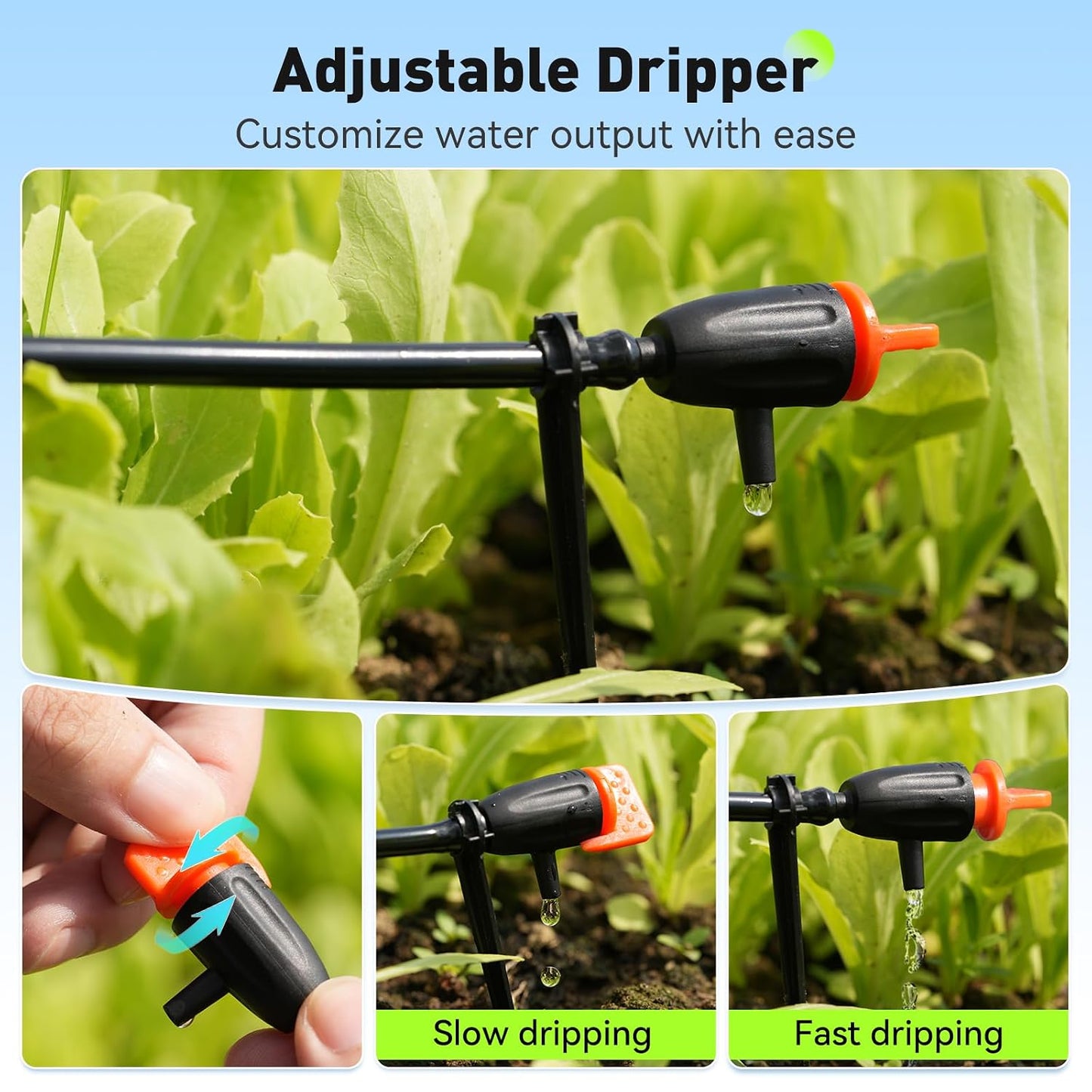Quick-Connect 1/4 Drip Irrigation Tubing Adjustable Water Flow Rate Accessories Kit/Expansion Kit Pack for Extra 10 Plants, Dripline Tubing (ID: 1/6” / 4mm & OD: 1/4” / 6mm)