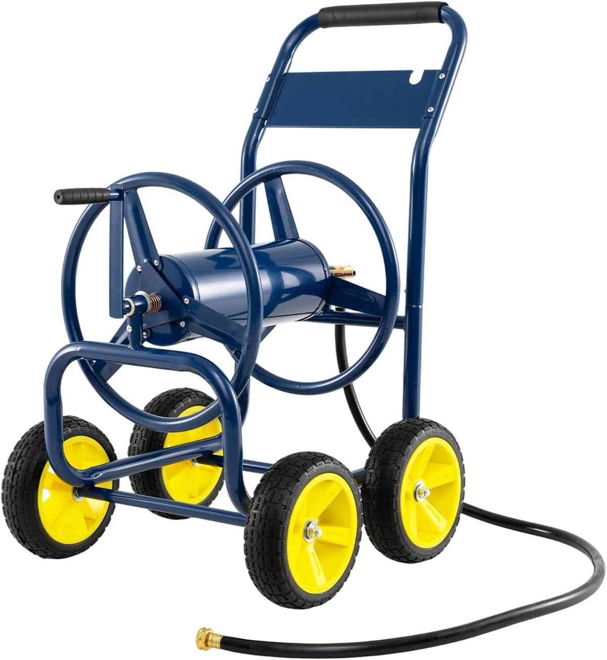 Garden Hose Reel Cart, Mobile Water Hose Cart with Heavy-duty Metal Frame & 4 Solid Wheels, Hold up to 330 ft of 5/8" Hoses, Outdoor Planting Tool for Lawn & Backyard (Navy Blue)