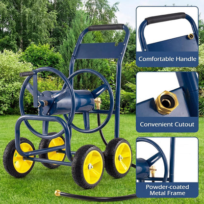 Garden Hose Reel Cart, Mobile Water Hose Cart with Heavy-duty Metal Frame & 4 Solid Wheels, Hold up to 330 ft of 5/8" Hoses, Outdoor Planting Tool for Lawn & Backyard (Navy Blue)