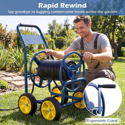 Garden Hose Reel Cart, Mobile Water Hose Cart with Heavy-duty Metal Frame & 4 Solid Wheels, Hold up to 330 ft of 5/8" Hoses, Outdoor Planting Tool for Lawn & Backyard (Navy Blue)