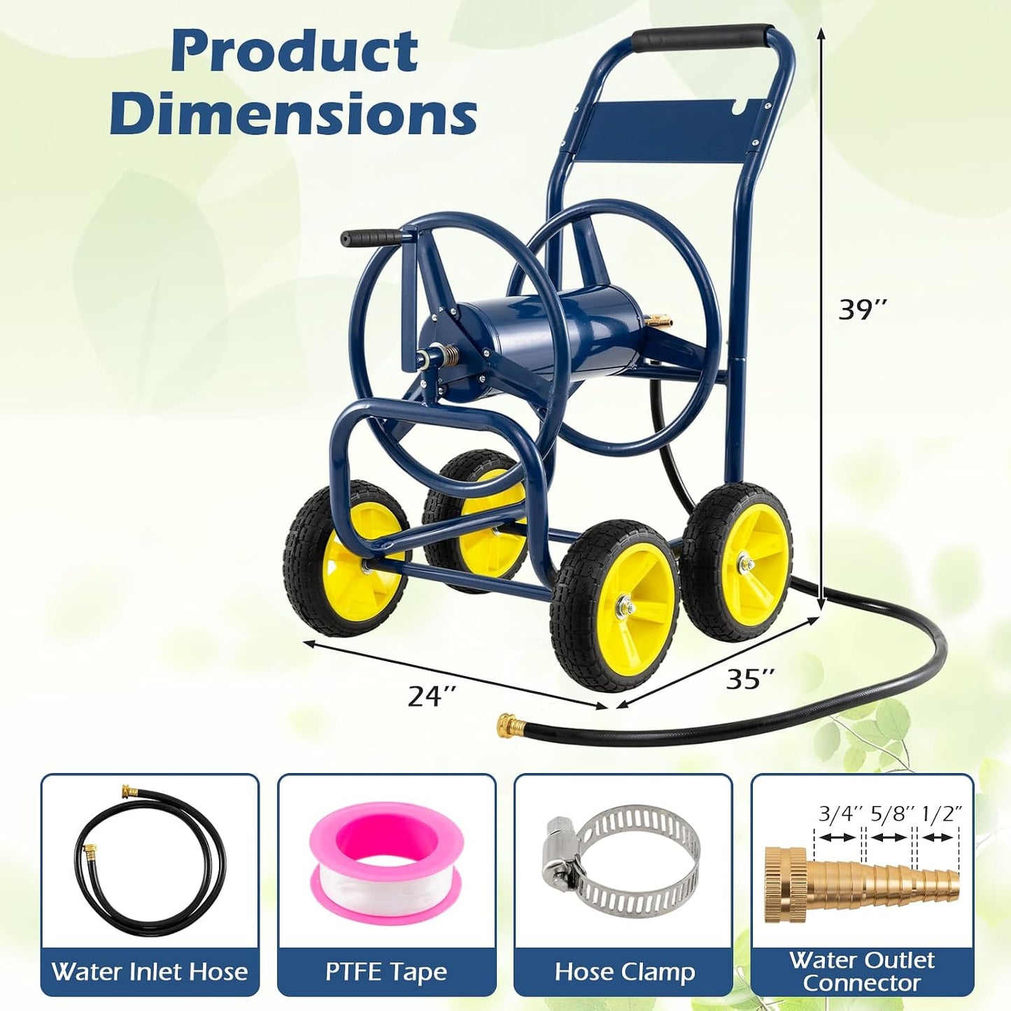 Garden Hose Reel Cart, Mobile Water Hose Cart with Heavy-duty Metal Frame & 4 Solid Wheels, Hold up to 330 ft of 5/8" Hoses, Outdoor Planting Tool for Lawn & Backyard (Navy Blue)