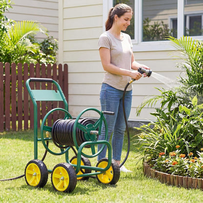 Garden Hose Reel Cart, Mobile Water Hose Cart with Heavy-duty Metal Frame & 4 Solid Wheels, Hold up to 330 ft of 5/8" Hoses, Outdoor Planting Tool for Lawn & Backyard (Navy Blue)