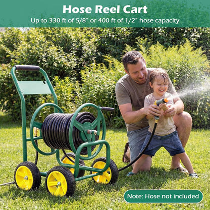 Garden Hose Reel Cart, Mobile Water Hose Cart with Heavy-duty Metal Frame & 4 Solid Wheels, Hold up to 330 ft of 5/8" Hoses, Outdoor Planting Tool for Lawn & Backyard (Navy Blue)