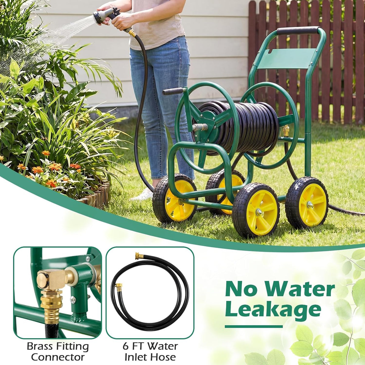 Garden Hose Reel Cart, Mobile Water Hose Cart with Heavy-duty Metal Frame & 4 Solid Wheels, Hold up to 330 ft of 5/8" Hoses, Outdoor Planting Tool for Lawn & Backyard (Navy Blue)