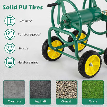 Garden Hose Reel Cart, Mobile Water Hose Cart with Heavy-duty Metal Frame & 4 Solid Wheels, Hold up to 330 ft of 5/8" Hoses, Outdoor Planting Tool for Lawn & Backyard (Navy Blue)