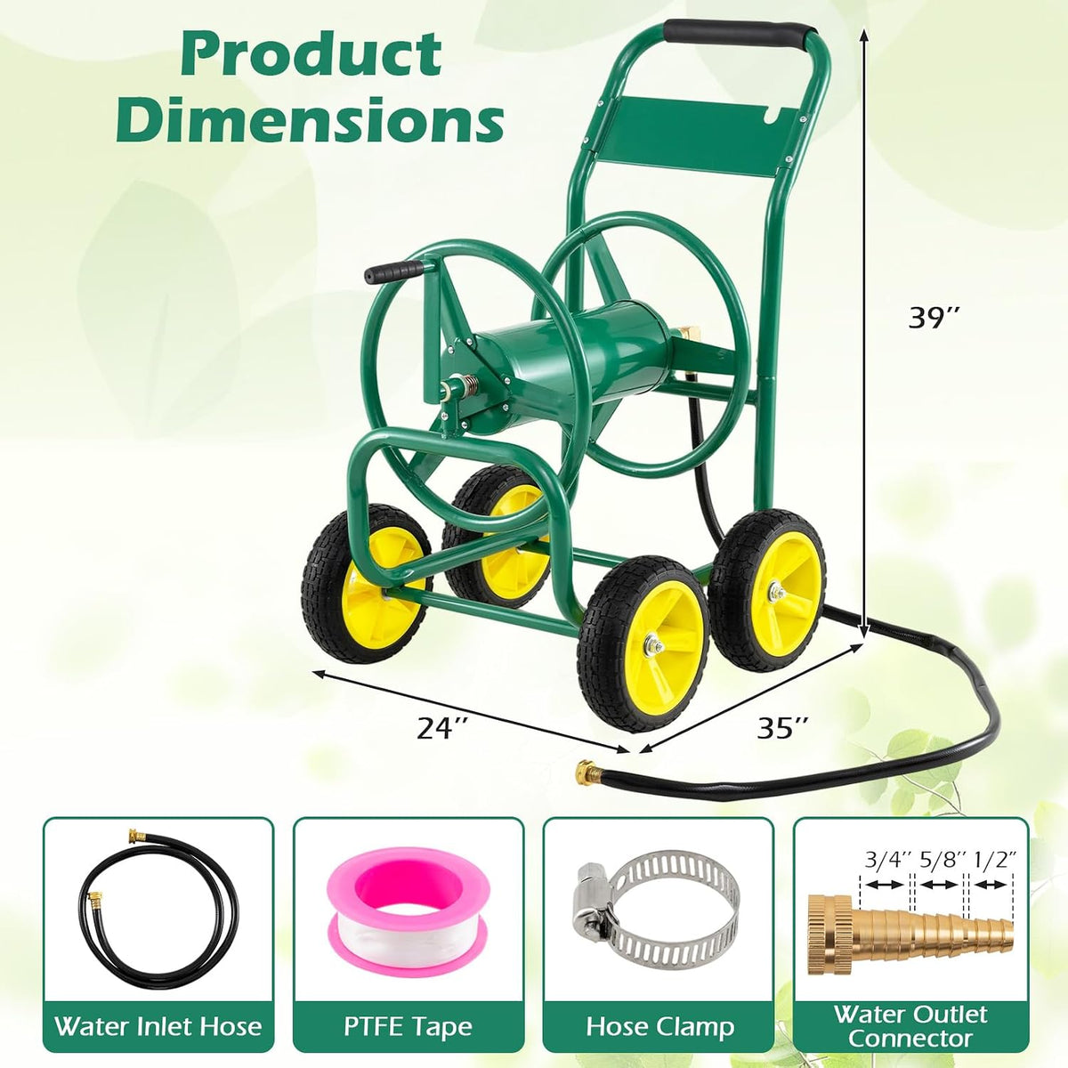 Garden Hose Reel Cart, Mobile Water Hose Cart with Heavy-duty Metal Frame & 4 Solid Wheels, Hold up to 330 ft of 5/8" Hoses, Outdoor Planting Tool for Lawn & Backyard (Navy Blue)