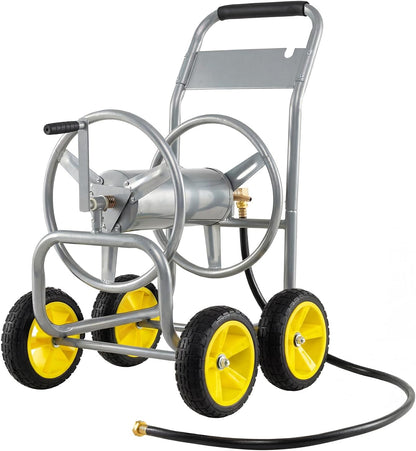 Garden Hose Reel Cart, Mobile Water Hose Cart with Heavy-duty Metal Frame & 4 Solid Wheels, Hold up to 330 ft of 5/8" Hoses, Outdoor Planting Tool for Lawn & Backyard (Navy Blue)
