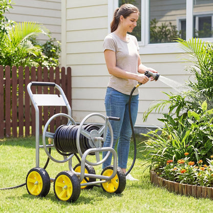 Garden Hose Reel Cart, Mobile Water Hose Cart with Heavy-duty Metal Frame & 4 Solid Wheels, Hold up to 330 ft of 5/8" Hoses, Outdoor Planting Tool for Lawn & Backyard (Navy Blue)