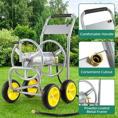 Garden Hose Reel Cart, Mobile Water Hose Cart with Heavy-duty Metal Frame & 4 Solid Wheels, Hold up to 330 ft of 5/8" Hoses, Outdoor Planting Tool for Lawn & Backyard (Navy Blue)