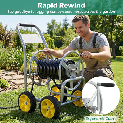 Garden Hose Reel Cart, Mobile Water Hose Cart with Heavy-duty Metal Frame & 4 Solid Wheels, Hold up to 330 ft of 5/8" Hoses, Outdoor Planting Tool for Lawn & Backyard (Navy Blue)