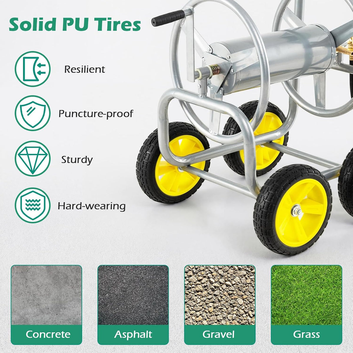 Garden Hose Reel Cart, Mobile Water Hose Cart with Heavy-duty Metal Frame & 4 Solid Wheels, Hold up to 330 ft of 5/8" Hoses, Outdoor Planting Tool for Lawn & Backyard (Navy Blue)