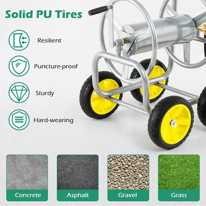 Garden Hose Reel Cart, Mobile Water Hose Cart with Heavy-duty Metal Frame & 4 Solid Wheels, Hold up to 330 ft of 5/8" Hoses, Outdoor Planting Tool for Lawn & Backyard (Navy Blue)