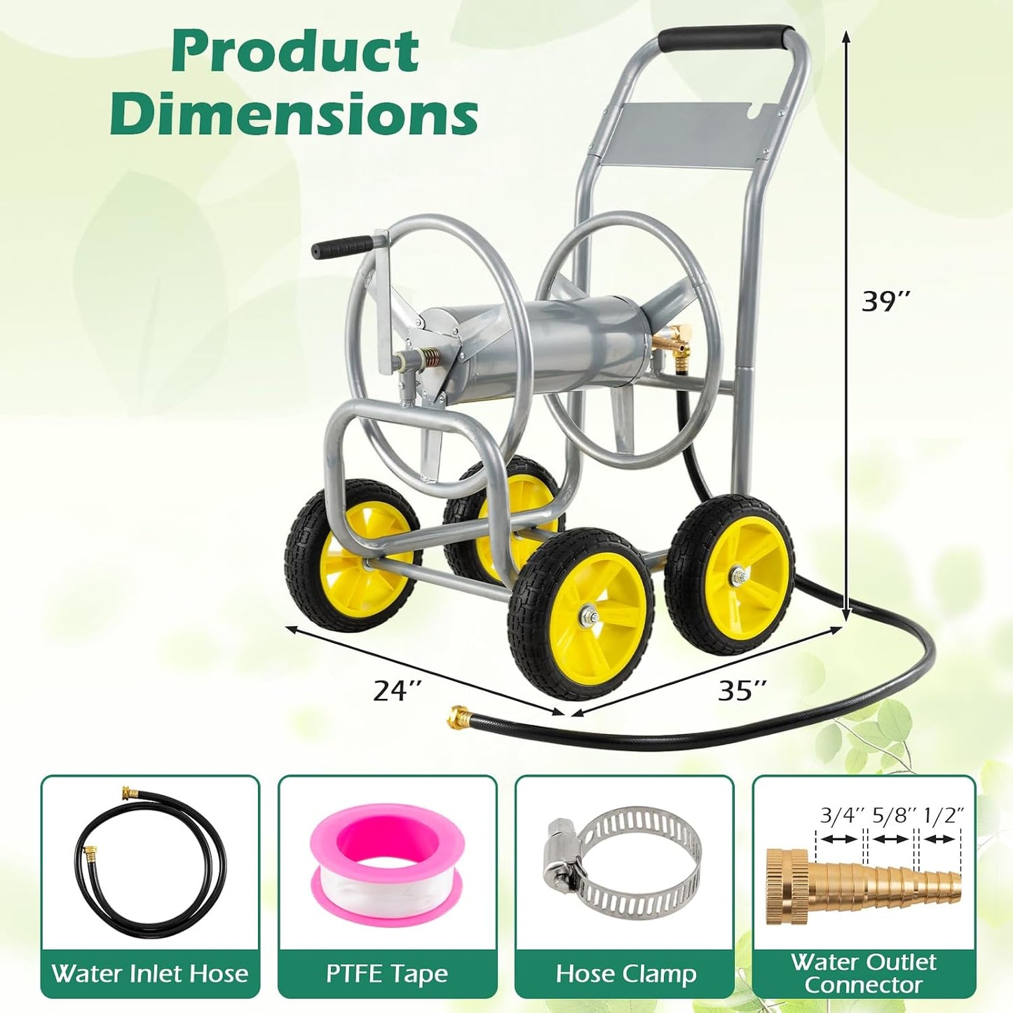 Garden Hose Reel Cart, Mobile Water Hose Cart with Heavy-duty Metal Frame & 4 Solid Wheels, Hold up to 330 ft of 5/8" Hoses, Outdoor Planting Tool for Lawn & Backyard (Navy Blue)