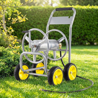 Garden Hose Reel Cart, Mobile Water Hose Cart with Heavy-duty Metal Frame & 4 Solid Wheels, Hold up to 330 ft of 5/8" Hoses, Outdoor Planting Tool for Lawn & Backyard (Navy Blue)