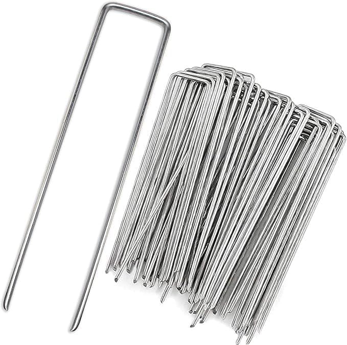 Garden Stakes 8 Inch U-Shaped 50 Pack Galvanized Pegs