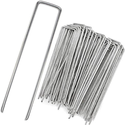 Garden Stakes 8 Inch U-Shaped 50 Pack Galvanized Pegs