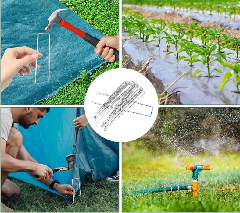 Garden Stakes 8 Inch U-Shaped 50 Pack Galvanized Pegs