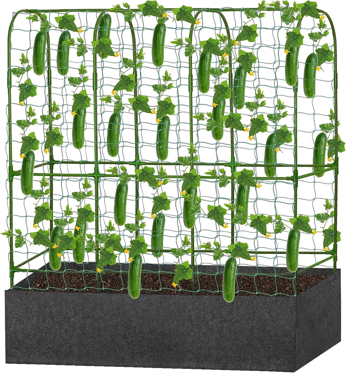 GENMOUS Garden Trellis for Climbing Plants, Cucumber Trellis with Grow Bag, 65 X 50 Inch Large Metal Trellis for Climbing Raised Bed Vegetable Outdoor